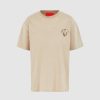 Men Vision of Super T-Shirts | Light Brown T-Shirt With Embroidered Flaming Heart