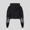 Men Vision of Super Sweatshirts | Black Crop Hoodie With White Embroidered Flames