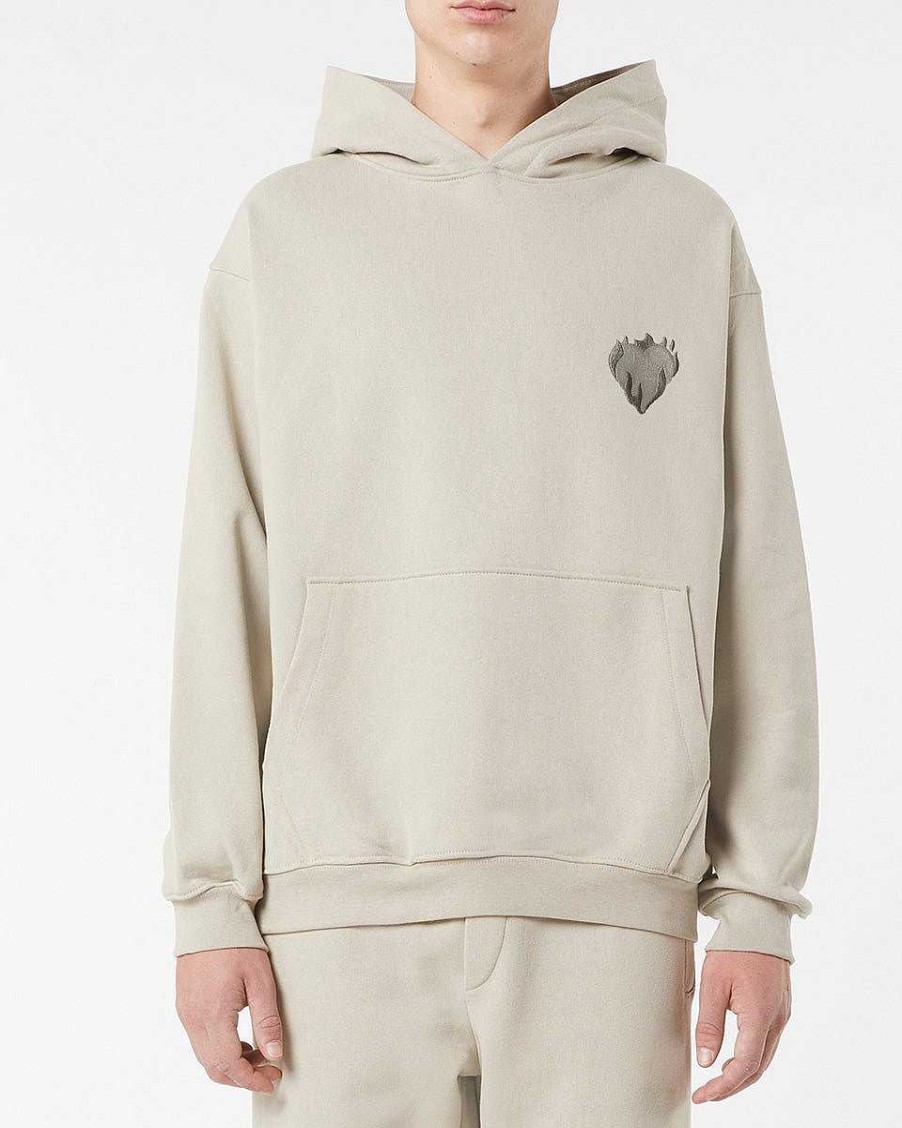 Men Vision of Super Sweatshirts | London Fog Hoodie With Embroidered Flaming Heart