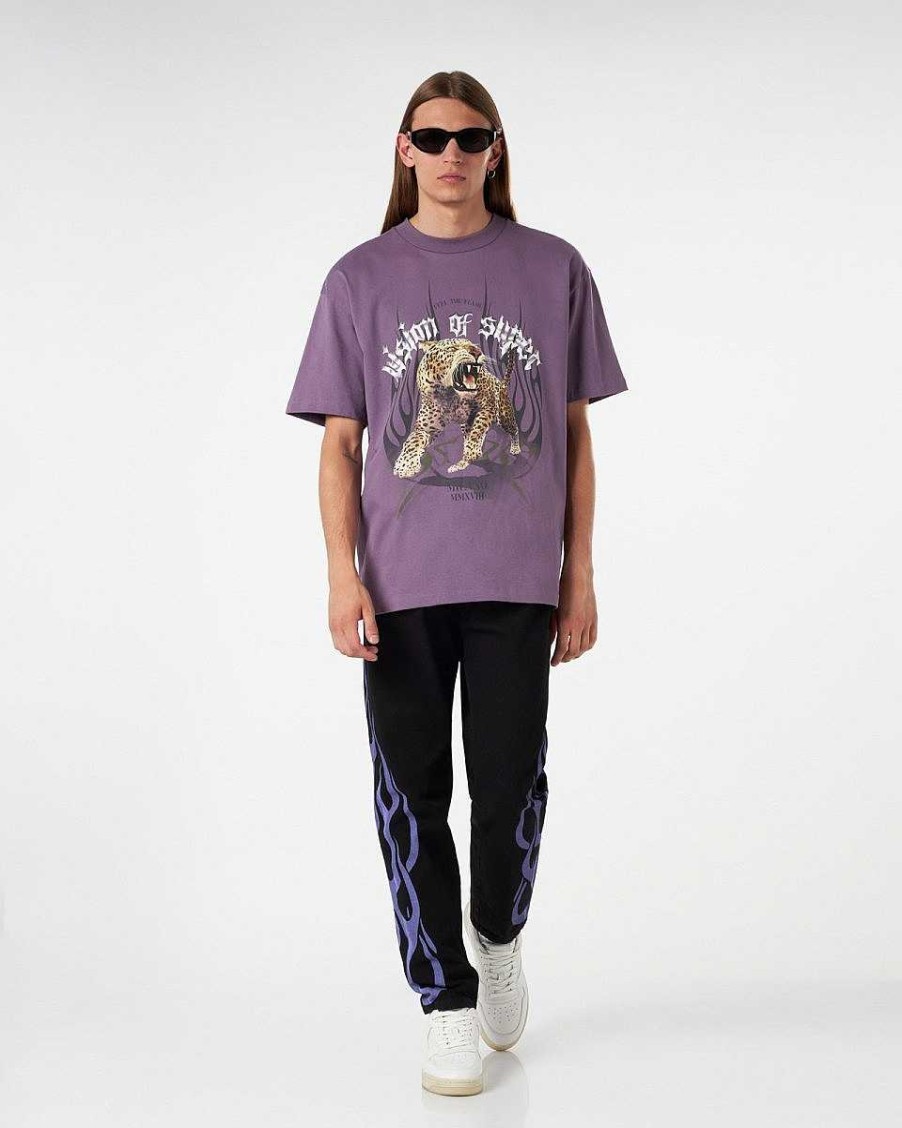 Men Vision of Super T-Shirts | Purple T-Shirt With Tiger Graphics