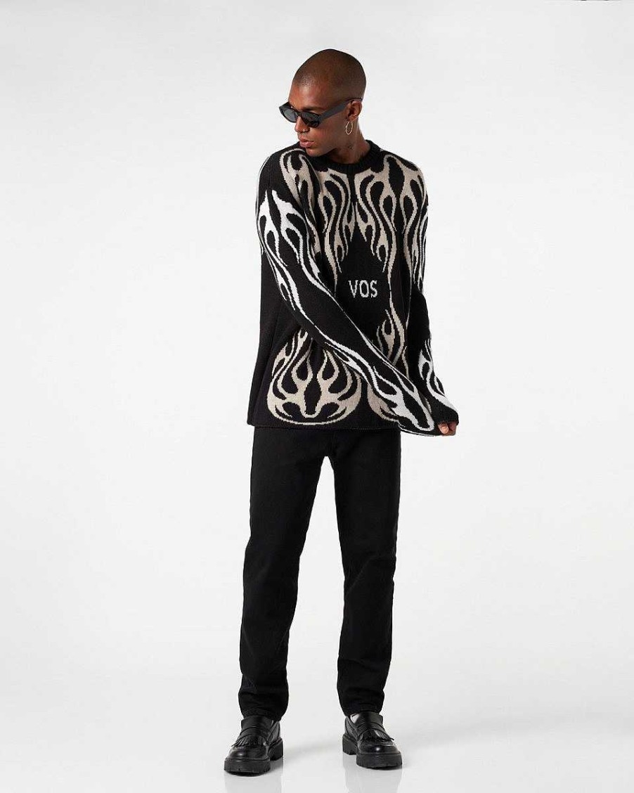 Men Vision of Super Jumpers | Black Jumper With Tribal Flames