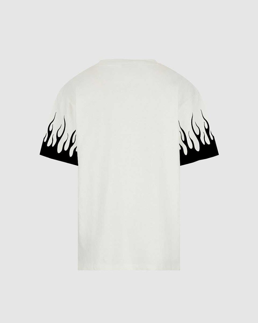 Men Vision of Super T-Shirts | White T-Shirt With Printed Black Flames