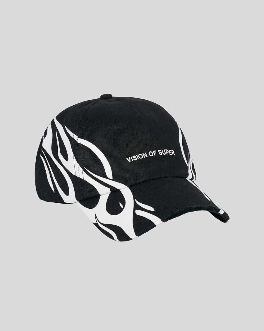 Men Vision of Super Accessories | Black Cap With White Tribal Print