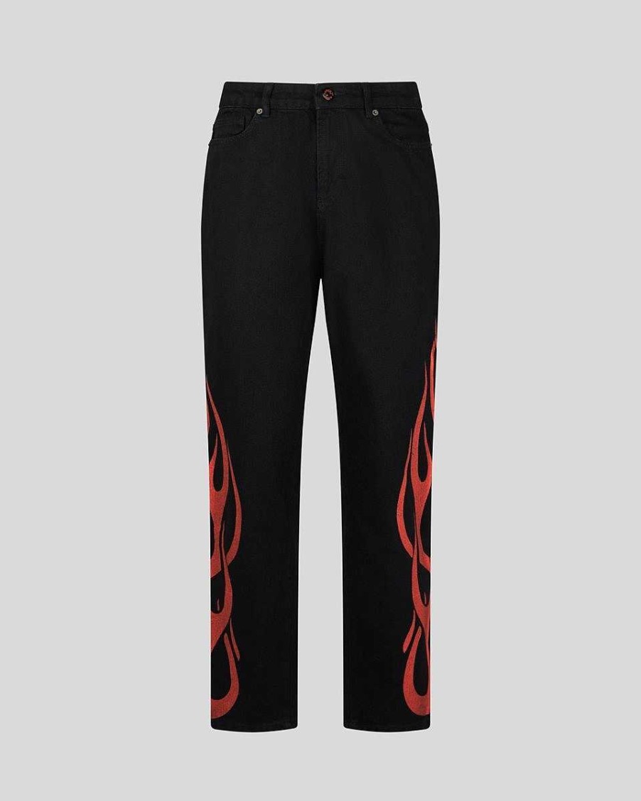 Men Vision of Super Pants | Black Jeans With Red Flames