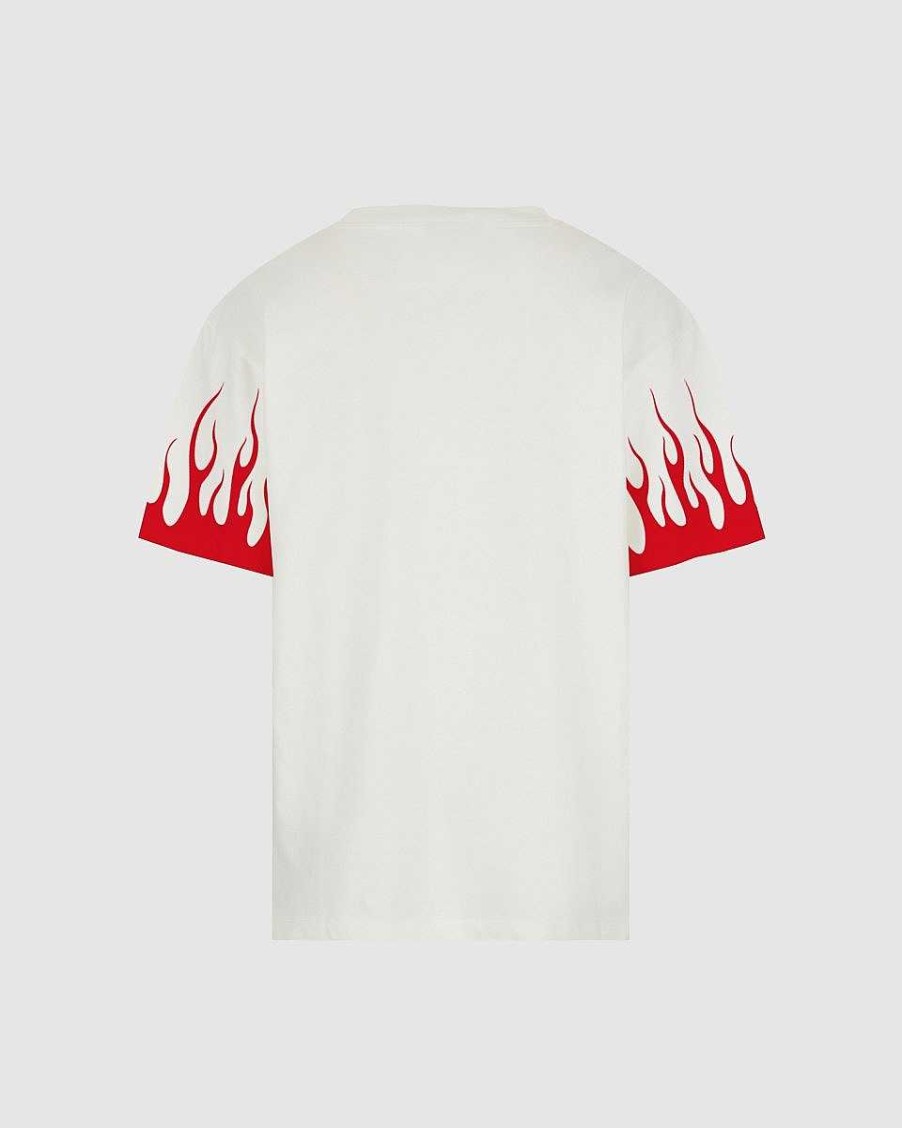 Men Vision of Super T-Shirts | White T-Shirt With Printed Red Flames